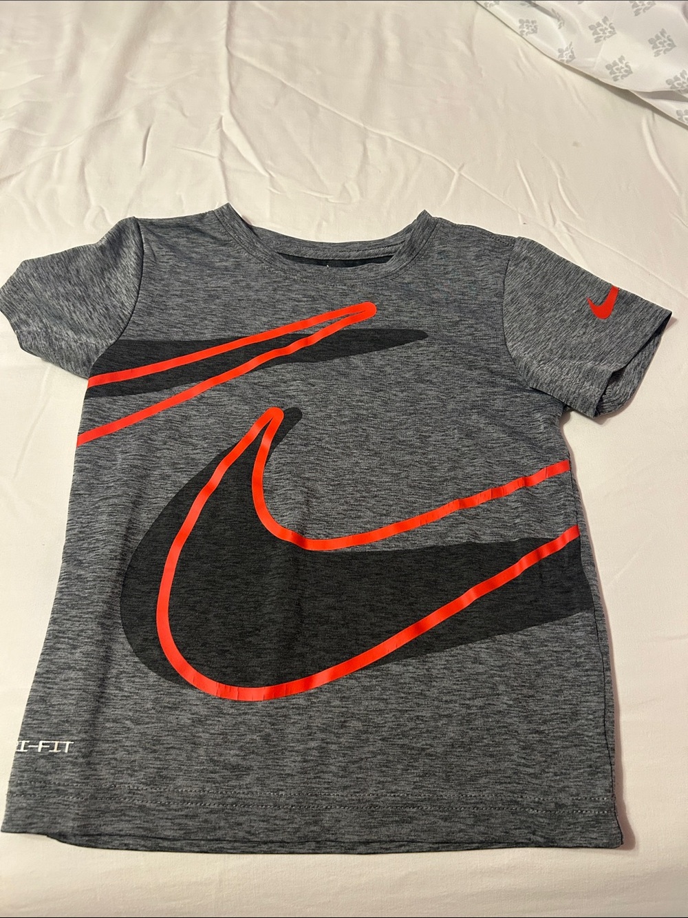 Nike Gray Heather Short-Sleeve Tee with Black and Orange Swoosh